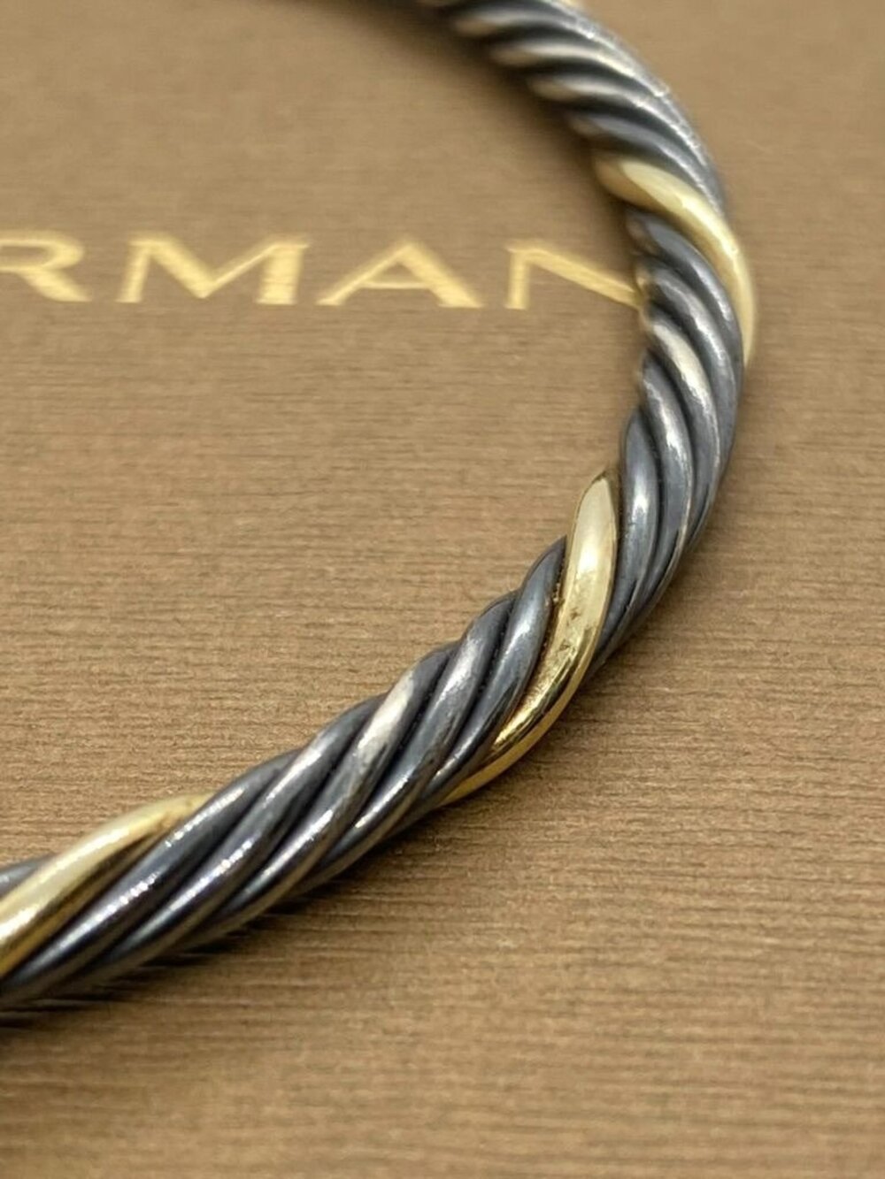 David Yurman Blackened Sterling Silver 926 1/5 18K Gold Twisted Bangle Bracelet - Picture 2 of 10